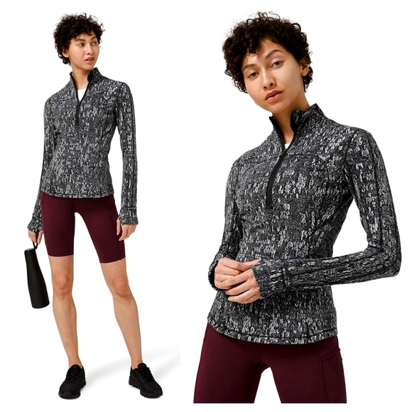 lululemon athletica Tops - Lululemon Run Briskly 1/2 Zip Eventide Jacquard Black Alpine White Size 2